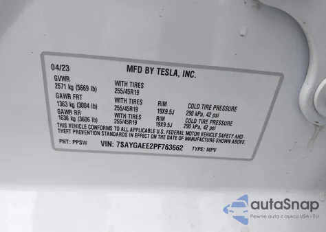 2023 Tesla Model Y Awd/Long Range Dual Motor All-Wheel Drive из США, поврежденный, VIN 7SAYGAEE2PF763662